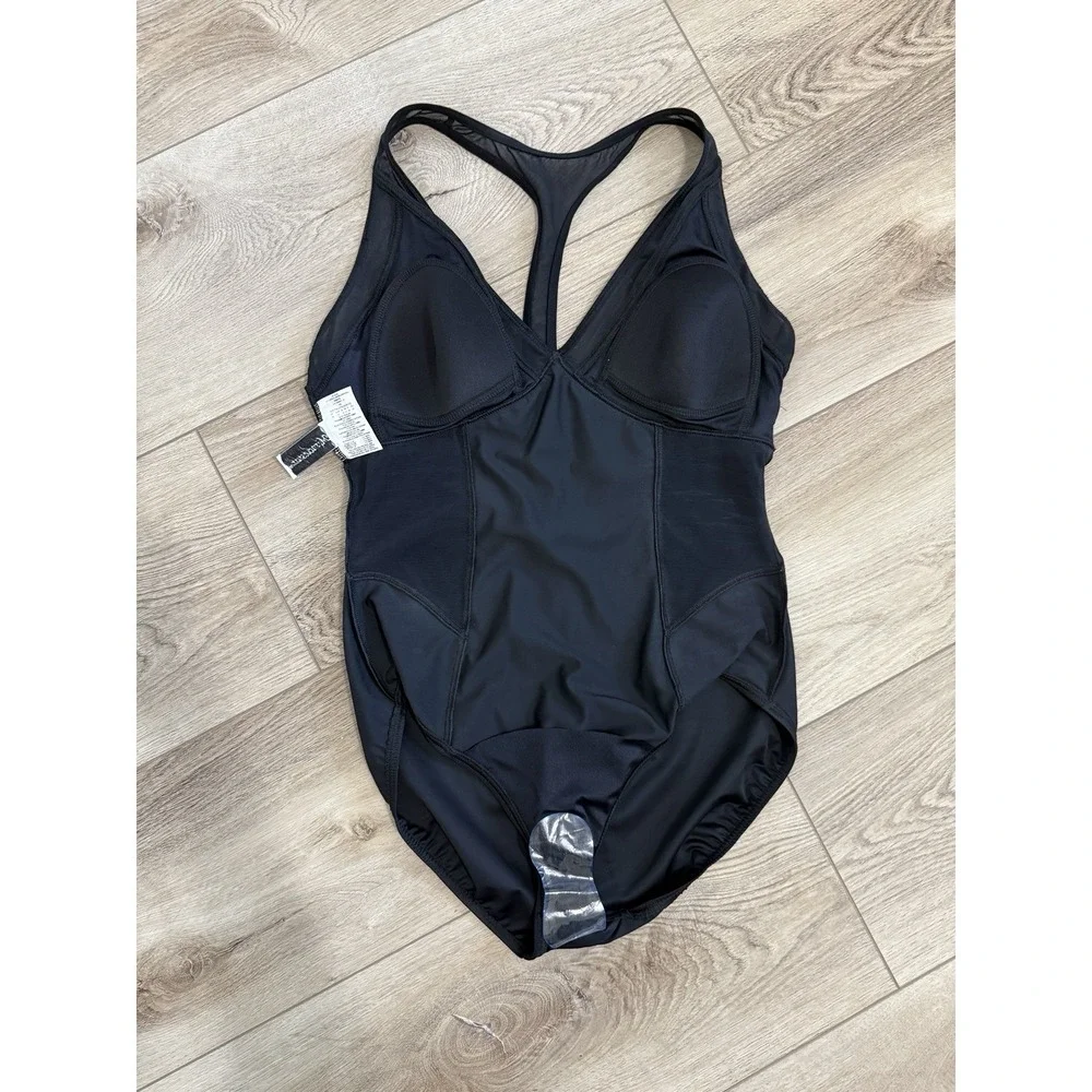 Miraclesuit Women's 14 Black Mesh Panel Racerback Full Coverage One Piece Swim